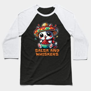 Salsa and Whiskers Cute Kawaii Cat Lover Baseball T-Shirt